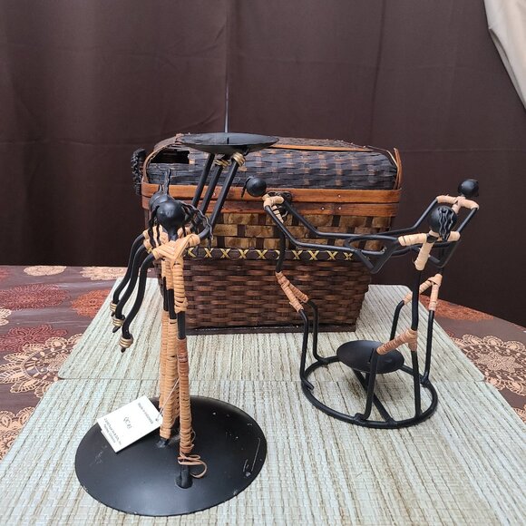 Pair of Laurids Lonborg Denmark Wrought Iron Rattan Candle Holders Vtg MCM - Picture 5 of 10